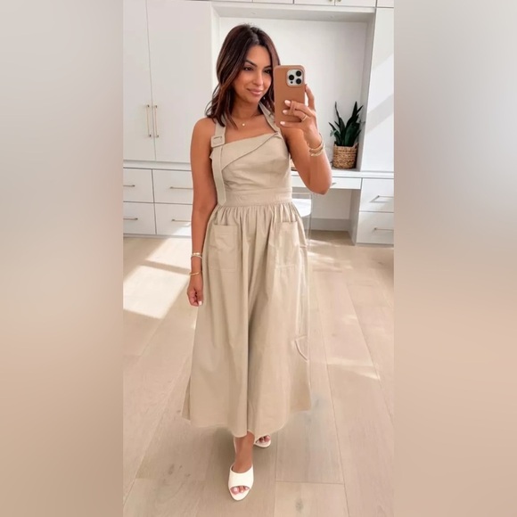 NWT Anthropologie Porridge Halter Utility Midi Dress $168 LARGE Taupe - Picture 3 of 8